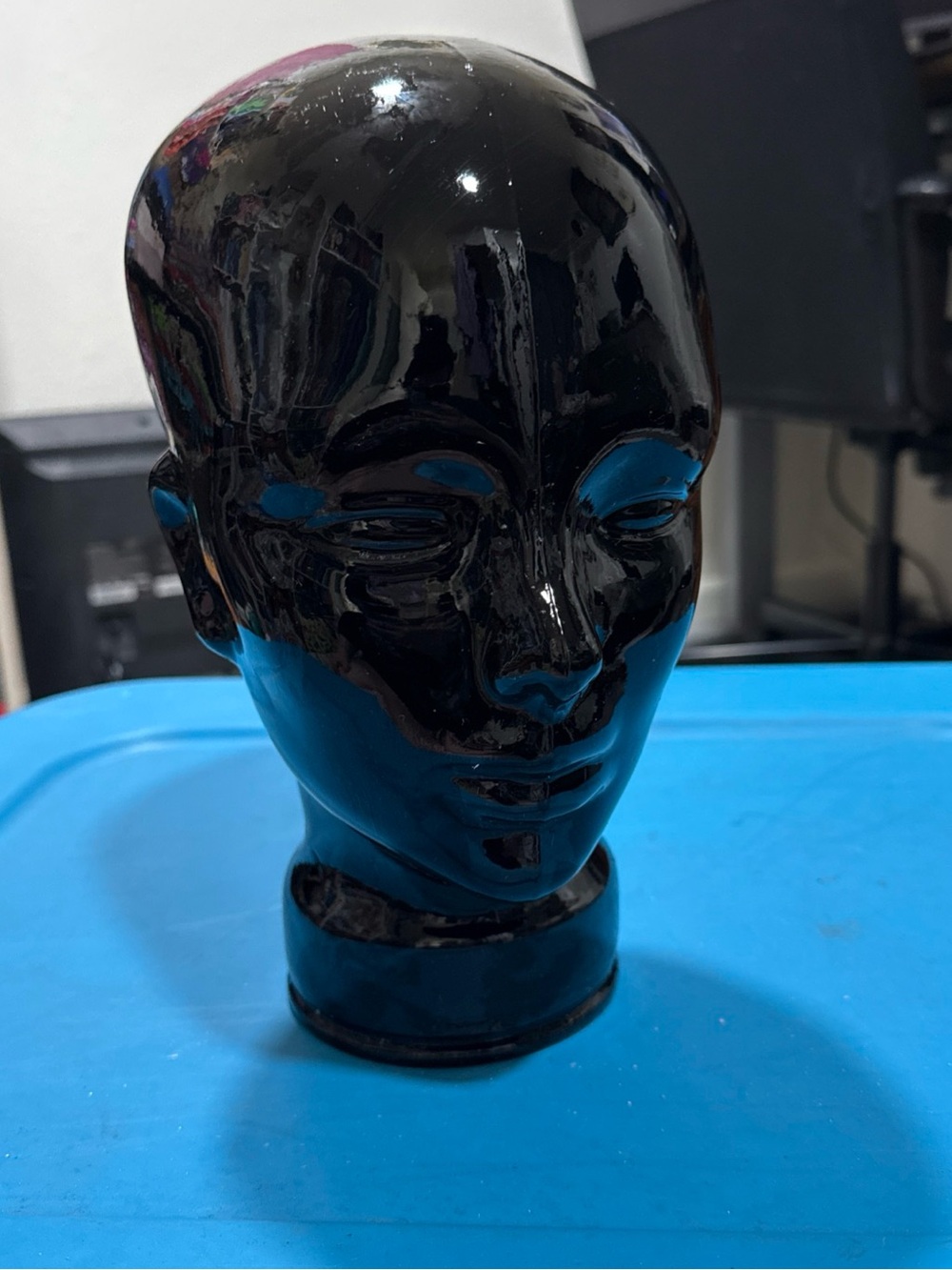 VTG Black Glass Mannequin Head Hat Stand Display Décor